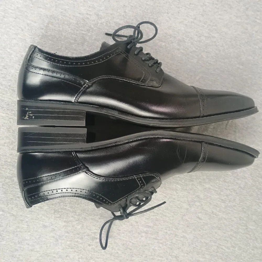 Stacy Adams Men Size 10.5W Black Leather Kenway Cap Toe OxfordLace Up Dress Shoe